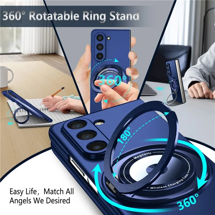 For Samsung Galaxy Z Fold6 5G Case Magnetic Kickstand Hard PC Shockproof Protective Cover - Sapphire