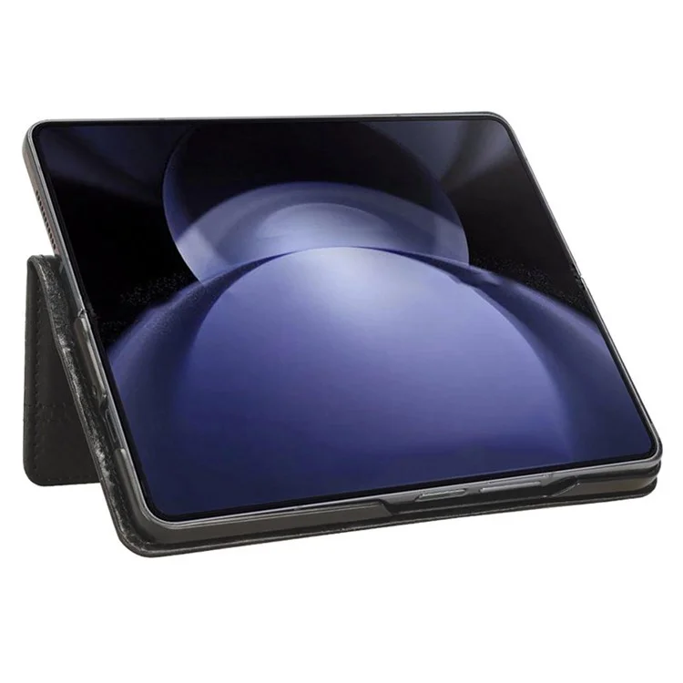 For Samsung Galaxy Z Fold6 5G Case PU Leather Retro Phone Stand Cover - Black