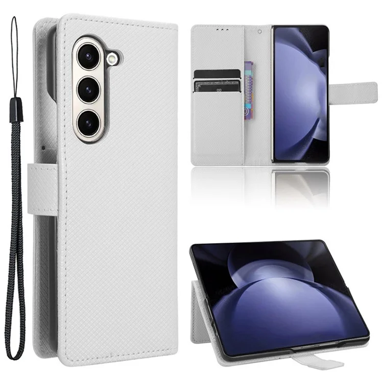 Para Samsung Galaxy Z Fold6 5G Case PU Leather+PC Phone Cover with Wallet - Branco