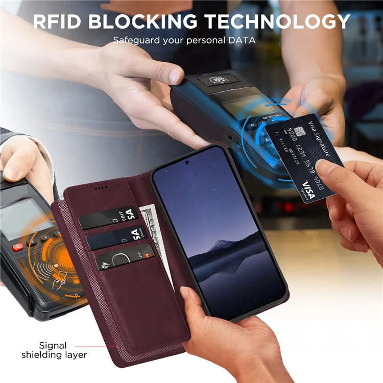 Für Samsung Galaxy S24 FE Case Leather RFID Blocking Wallet Phone Cover - Weinrot