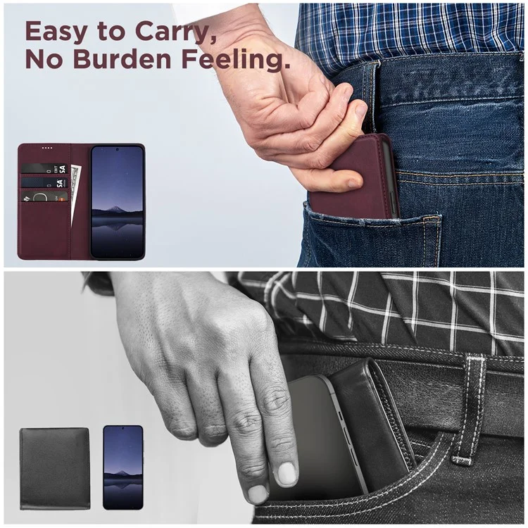 Für Samsung Galaxy S24 FE Case Leather RFID Blocking Wallet Phone Cover - Weinrot