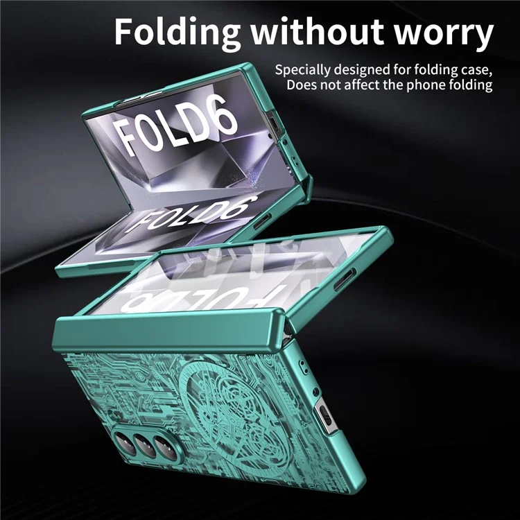 Mechanical Legend Series For Samsung Galaxy Z Fold6 5G Case Electroplated PC Phone Cover with Screen Film - Green