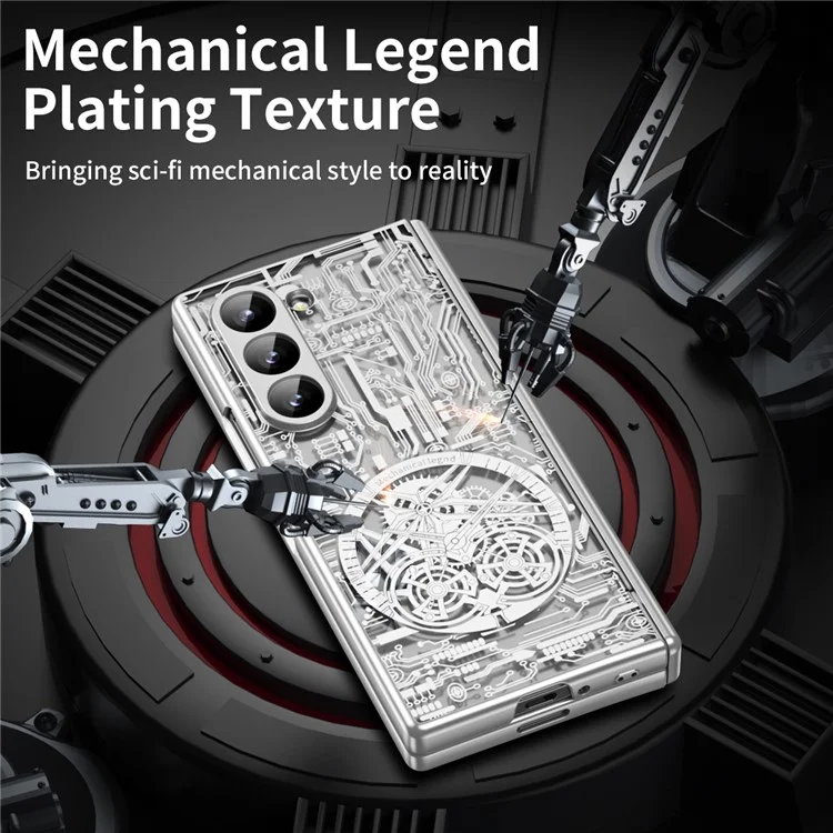 Mechanical Legend Series For Samsung Galaxy Z Fold6 5G Case Electroplated PC Phone Cover with Screen Film - Silver