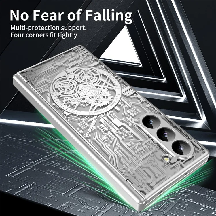 Mechanical Legend Series For Samsung Galaxy Z Fold6 5G Case Electroplated PC Phone Cover with Screen Film - Silver