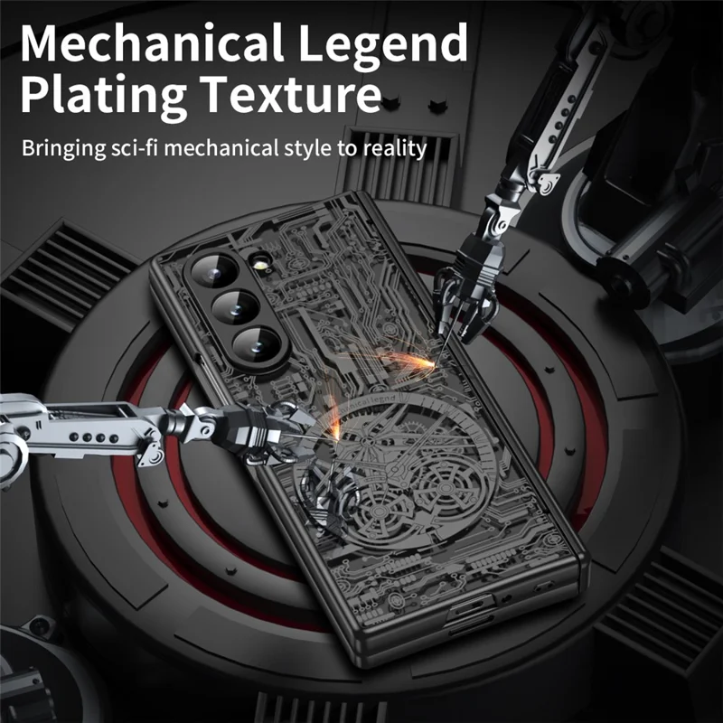 Mechanical Legend Series For Samsung Galaxy Z Fold6 5G Case Electroplated PC Phone Cover with Screen Film - Black