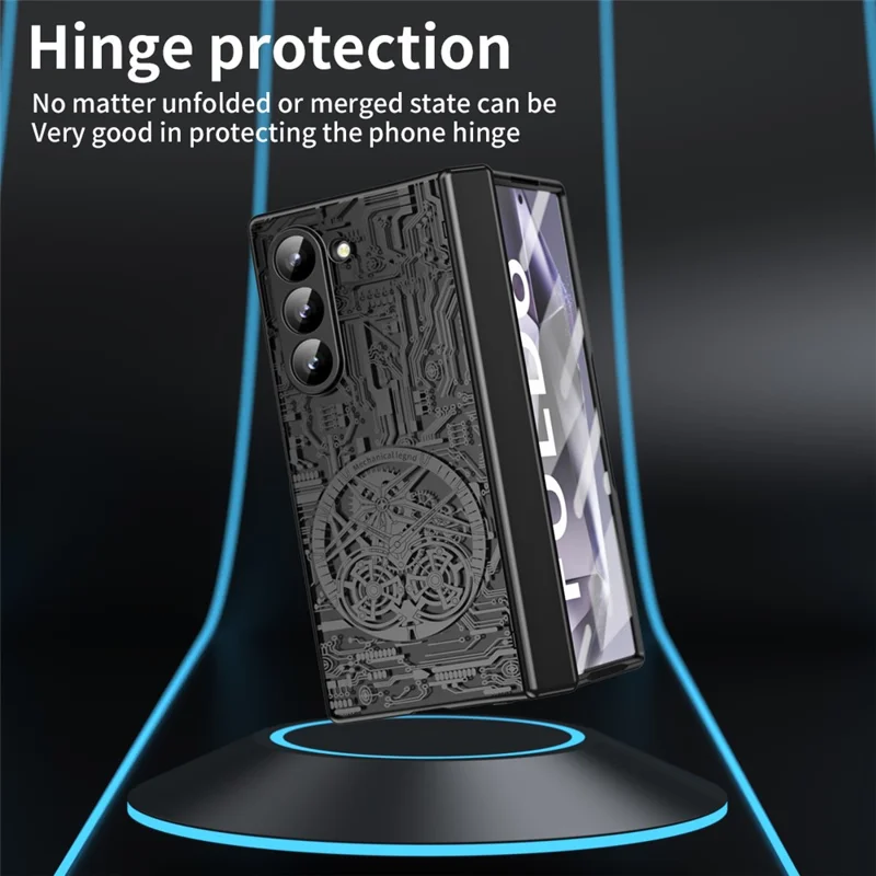 Mechanical Legend Series For Samsung Galaxy Z Fold6 5G Case Electroplated PC Phone Cover with Screen Film - Black