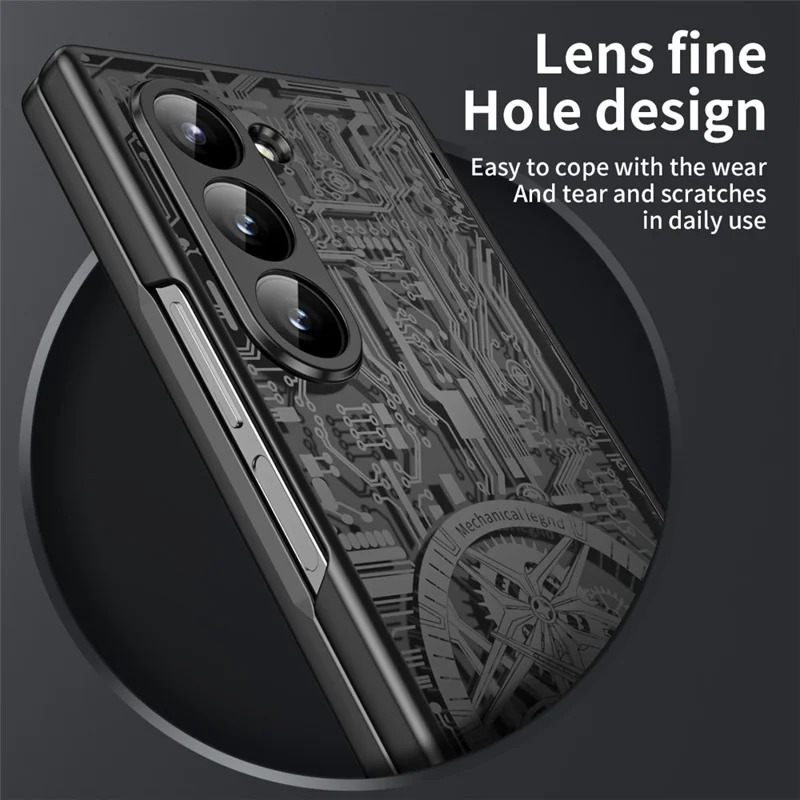 Mechanical Legend Series For Samsung Galaxy Z Fold6 5G Case Electroplated PC Phone Cover with Screen Film - Black