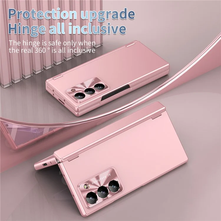 For Samsung Galaxy Z Fold6 5G Dual Hinge Phone Case Electroplating PC Phone Cover with Stylus Pen - Pink