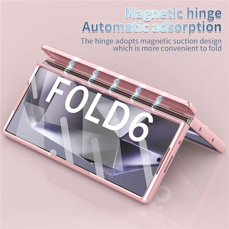For Samsung Galaxy Z Fold6 5G Dual Hinge Phone Case Electroplating PC Phone Cover with Stylus Pen - Pink