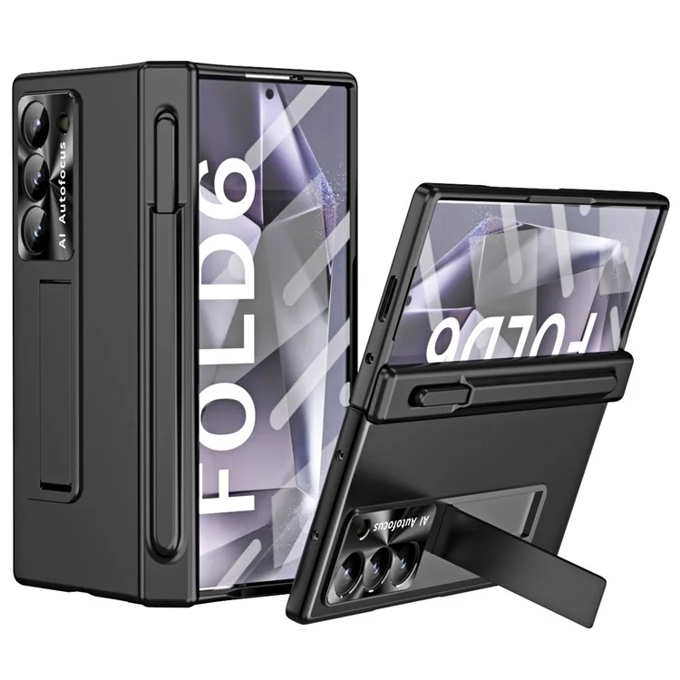 Pour Samsung Galaxy Z Fold6 5G Had PC Phone Case Kickstand Cover with Pen / Pen Slot - Noir