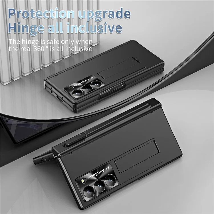 Pour Samsung Galaxy Z Fold6 5G Had PC Phone Case Kickstand Cover with Pen / Pen Slot - Noir