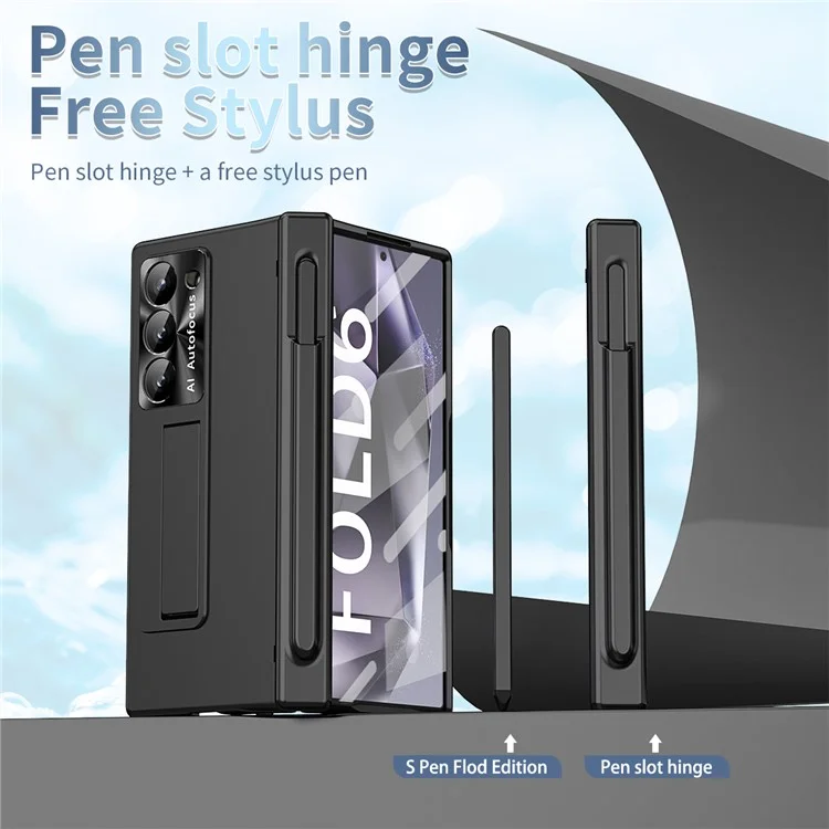 Pour Samsung Galaxy Z Fold6 5G Had PC Phone Case Kickstand Cover with Pen / Pen Slot - Noir