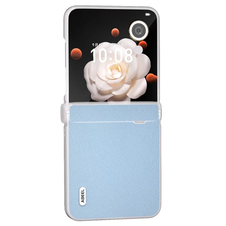 ABEEL For Honor Magic V Flip 5G Case Dobradiça Design Matte Couro de Vaca Genuína+PC Capa de Telefone - Azul Céu
