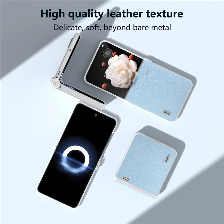 ABEEL For Honor Magic V Flip 5G Case Dobradiça Design Matte Couro de Vaca Genuína+PC Capa de Telefone - Azul Céu