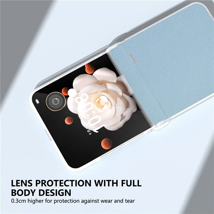 ABEEL For Honor Magic V Flip 5G Case Dobradiça Design Matte Couro de Vaca Genuína+PC Capa de Telefone - Azul Céu