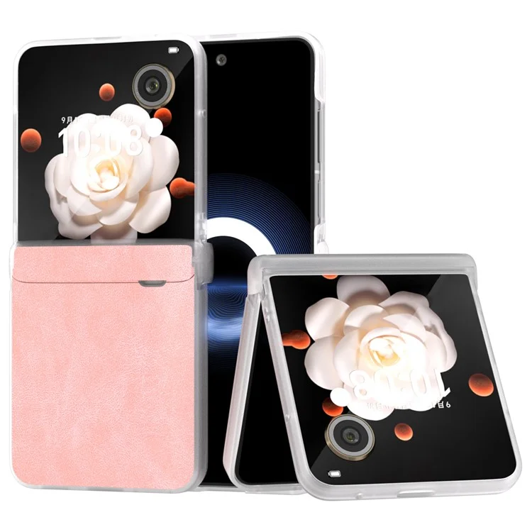 ABEEL For Honor Magic V Flip 5G Case Hinge Design Matte Edge PU Leather Coated PC Folding Phone Cover - Pink