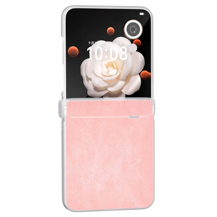 ABEEL For Honor Magic V Flip 5G Case Hinge Design Matte Edge PU Leather Coated PC Folding Phone Cover - Pink