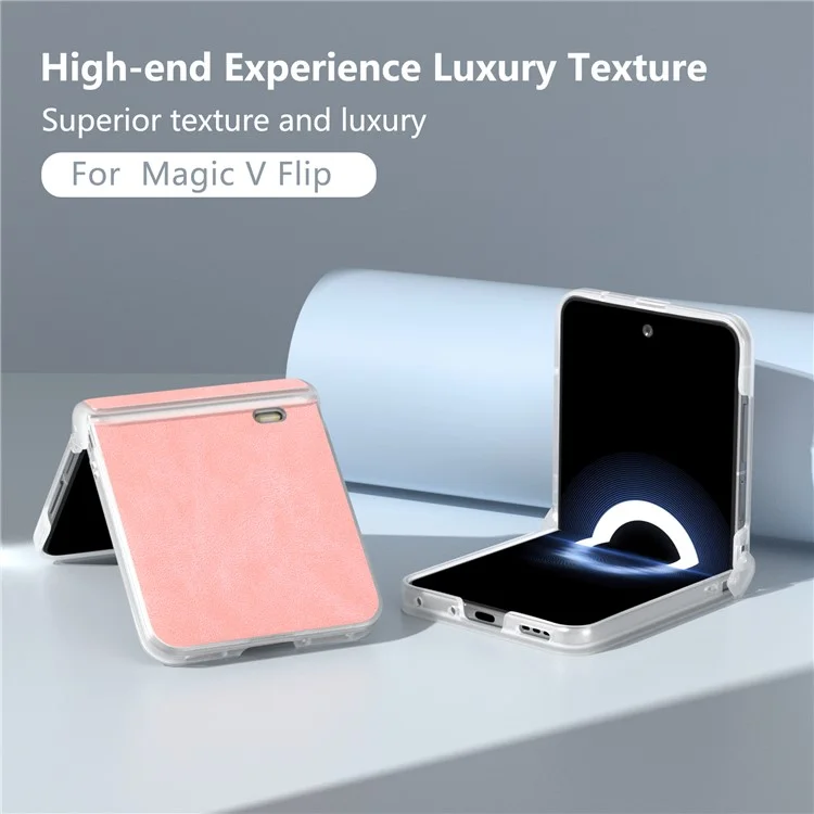 ABEEL For Honor Magic V Flip 5G Case Hinge Design Matte Edge PU Leather Coated PC Folding Phone Cover - Pink