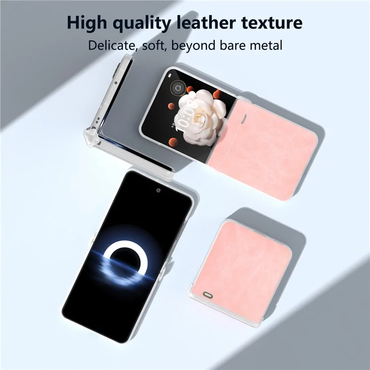 ABEEL For Honor Magic V Flip 5G Case Hinge Design Matte Edge PU Leather Coated PC Folding Phone Cover - Pink