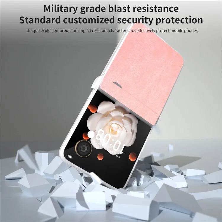ABEEL For Honor Magic V Flip 5G Case Hinge Design Matte Edge PU Leather Coated PC Folding Phone Cover - Pink