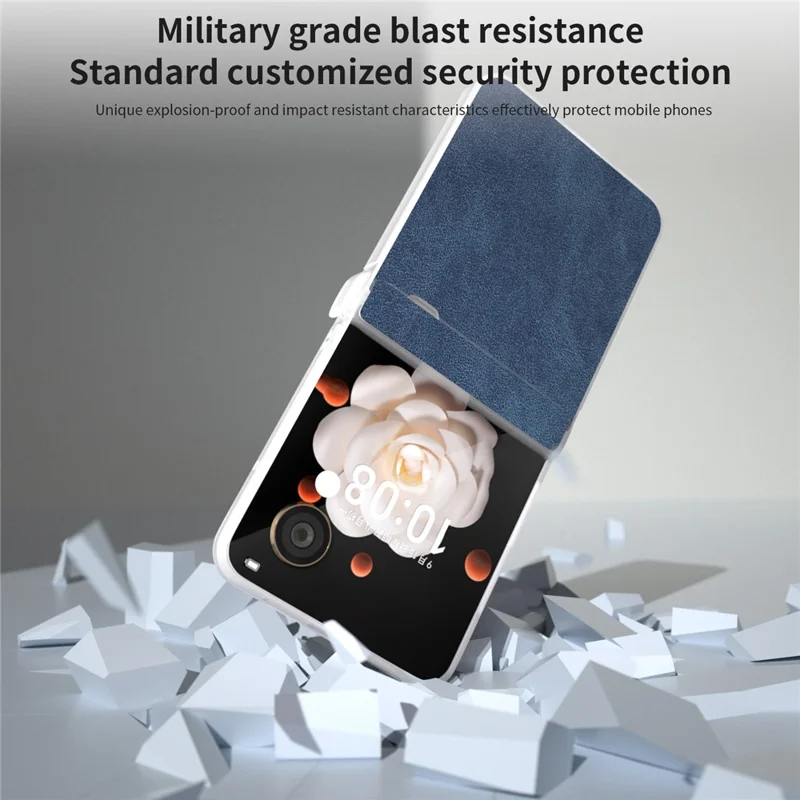 ABEEL For Honor Magic V Flip 5G Case Hinge Design Matte Edge PU Leather Coated PC Folding Phone Cover - Blue