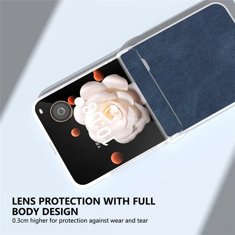 ABEEL For Honor Magic V Flip 5G Case Hinge Design Matte Edge PU Leather Coated PC Folding Phone Cover - Blue