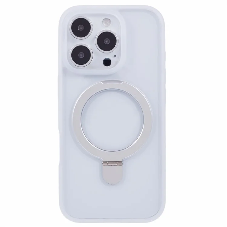 Coque pour iPhone 16 Pro Max, boîtier en PC+TPU antichoc et couvercle de téléphone avec anneau invisible et support - Blanc