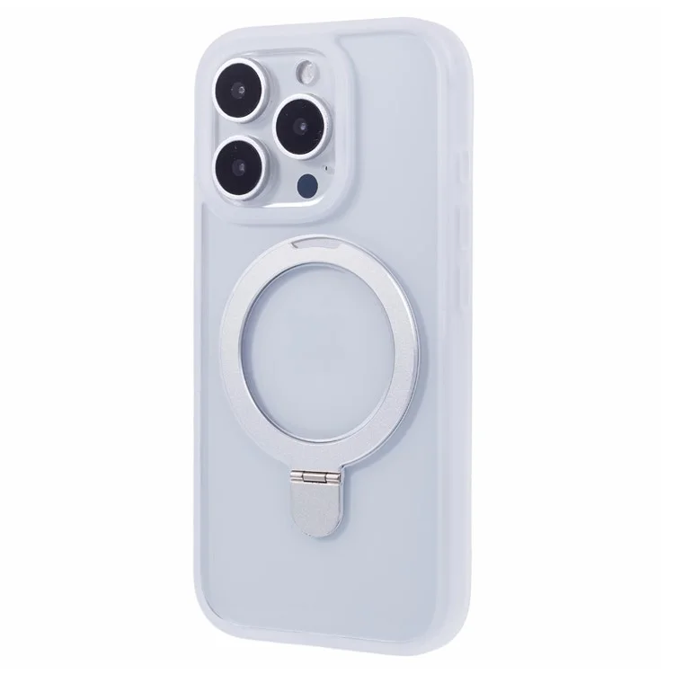 Coque pour iPhone 16 Pro Max, boîtier en PC+TPU antichoc et couvercle de téléphone avec anneau invisible et support - Blanc