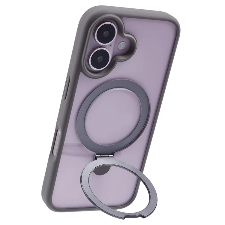 Чехол для iPhone 16 Plus с магнитной подставкой, PC+TPU, прозрачная задняя панель - серый