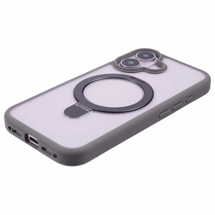 Чехол для iPhone 16 Plus с магнитной подставкой, PC+TPU, прозрачная задняя панель - серый