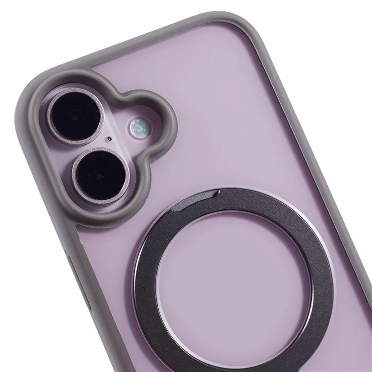 Чехол для iPhone 16 Plus с магнитной подставкой, PC+TPU, прозрачная задняя панель - серый