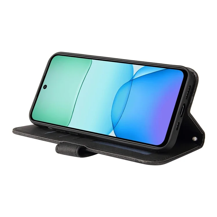 Para Xiaomi Redmi 13 5G / 13 4G / Redmi Note 13R 5G / Poco M6 4G Funda de Teléfono de Cuero Tipo Cartera - Negro