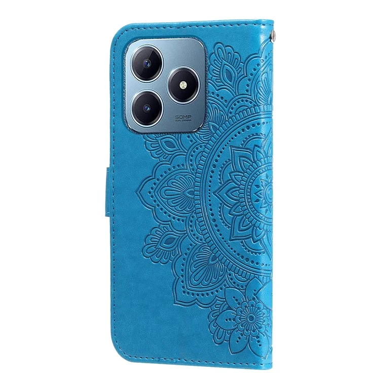 For Realme Note 60x 4G / C63 4G / C61 4G / Note 60 Case Floral Pattern PU Leather Wallet Stand Phone Cover - Blue