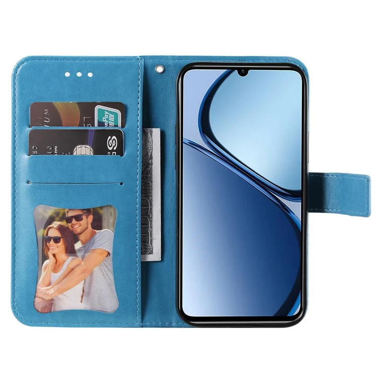 For Realme Note 60x 4G / C63 4G / C61 4G / Note 60 Case Floral Pattern PU Leather Wallet Stand Phone Cover - Blue