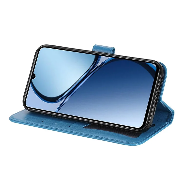 For Realme Note 60x 4G / C63 4G / C61 4G / Note 60 Case Floral Pattern PU Leather Wallet Stand Phone Cover - Blue