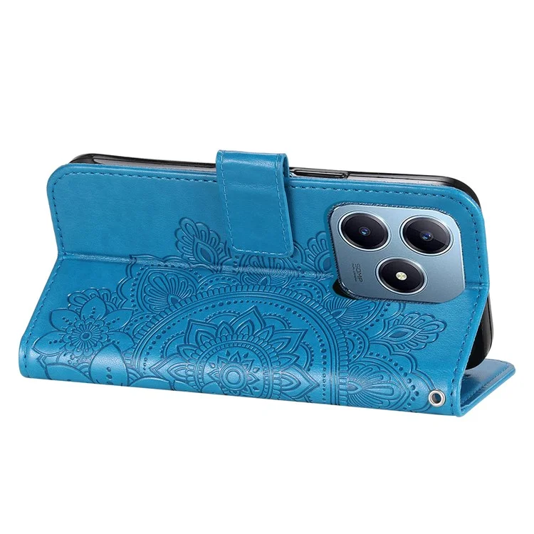 For Realme Note 60x 4G / C63 4G / C61 4G / Note 60 Case Floral Pattern PU Leather Wallet Stand Phone Cover - Blue