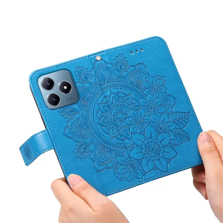 For Realme Note 60x 4G / C63 4G / C61 4G / Note 60 Case Floral Pattern PU Leather Wallet Stand Phone Cover - Blue