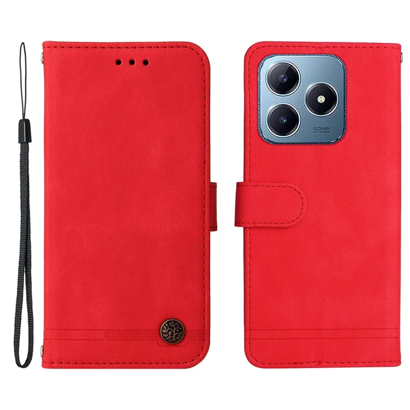 For Realme Note 60x 4G / C63 4G / C61 4G / Note 60 Leather Wallet Cases Skin Touch Phone Cover Stand with Strap - Red