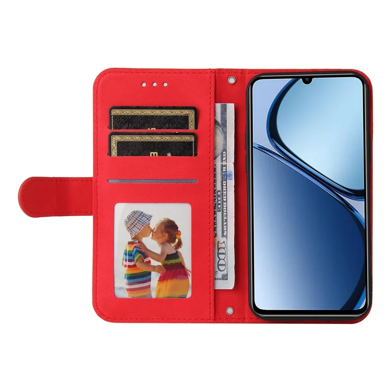 For Realme Note 60x 4G / C63 4G / C61 4G / Note 60 Leather Wallet Cases Skin Touch Phone Cover Stand with Strap - Red
