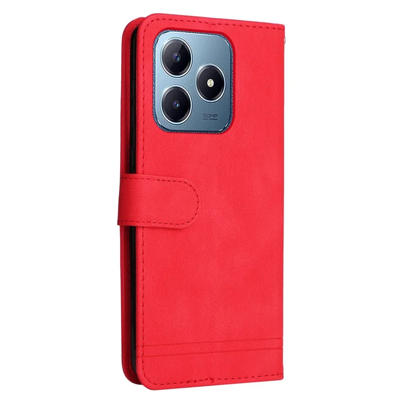 For Realme Note 60x 4G / C63 4G / C61 4G / Note 60 Leather Wallet Cases Skin Touch Phone Cover Stand with Strap - Red