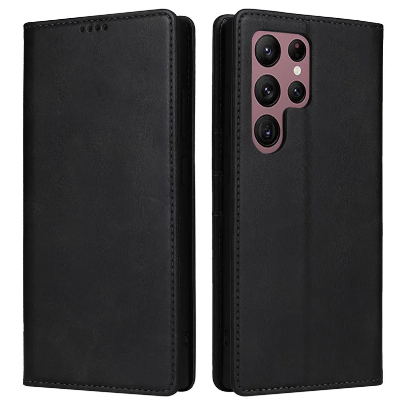 For Samsung Galaxy S22 Ultra 5G Case Leather Phone Cover RFID Blocking - Black