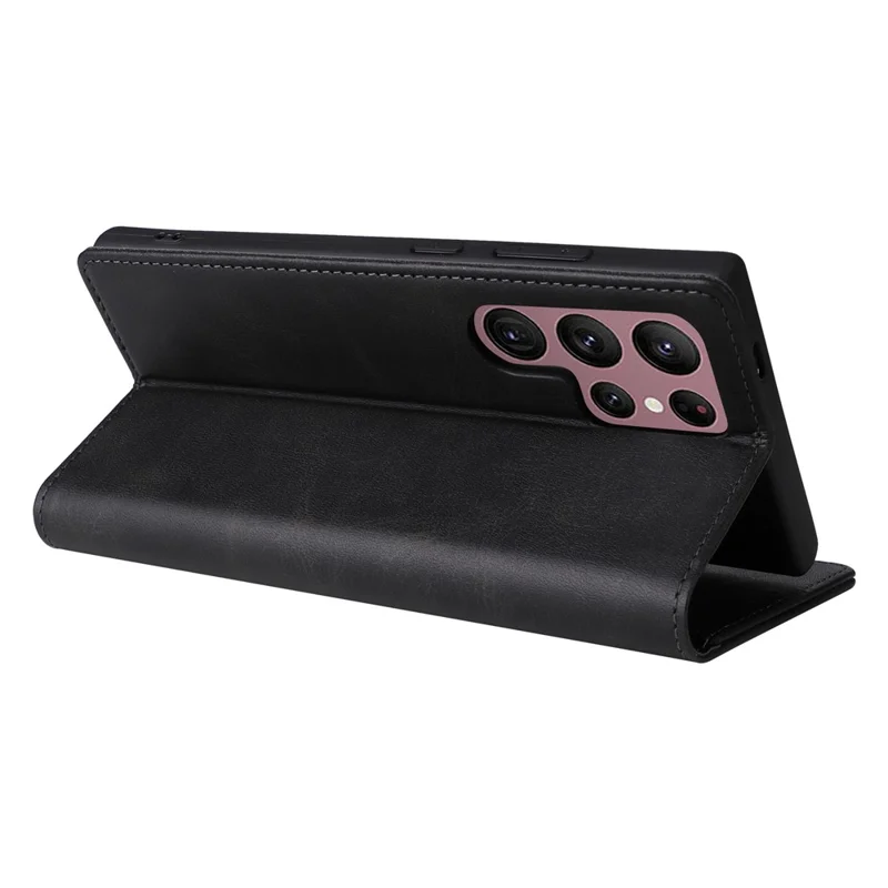 For Samsung Galaxy S22 Ultra 5G Case Leather Phone Cover RFID Blocking - Black
