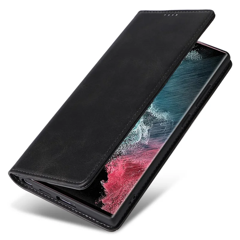 For Samsung Galaxy S22 Ultra 5G Case Leather Phone Cover RFID Blocking - Black