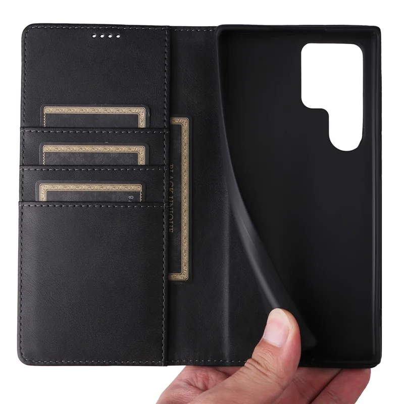 For Samsung Galaxy S22 Ultra 5G Case Leather Phone Cover RFID Blocking - Black