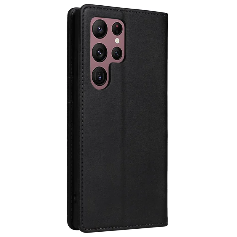 For Samsung Galaxy S22 Ultra 5G Case Leather Phone Cover RFID Blocking - Black