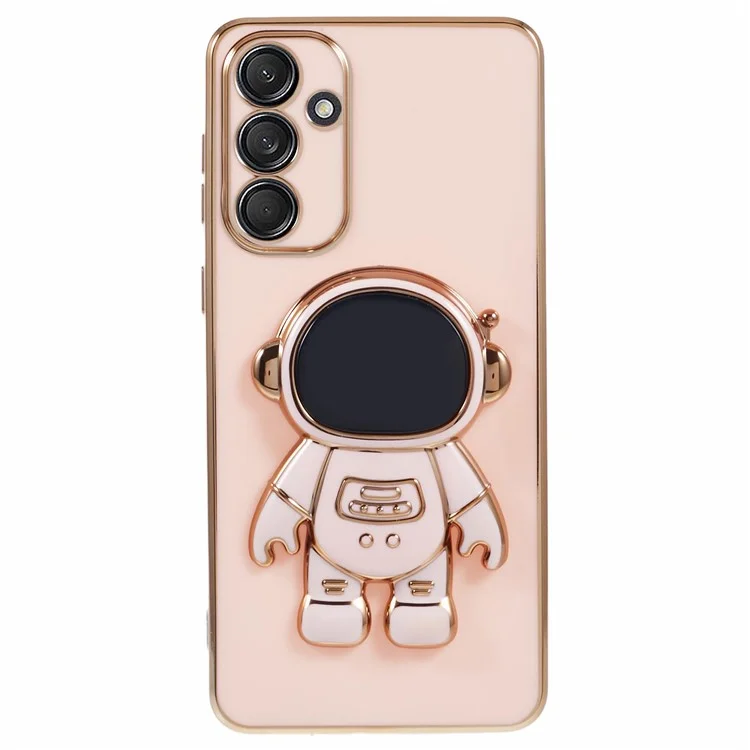 Para Samsung Galaxy M55 5G / C55 5G / F55 5G Funda con soporte Astronauta Electrochapado Cubierta de teléfono TPU - Rosa