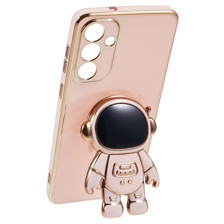 Para Samsung Galaxy M55 5G / C55 5G / F55 5G Funda con soporte Astronauta Electrochapado Cubierta de teléfono TPU - Rosa