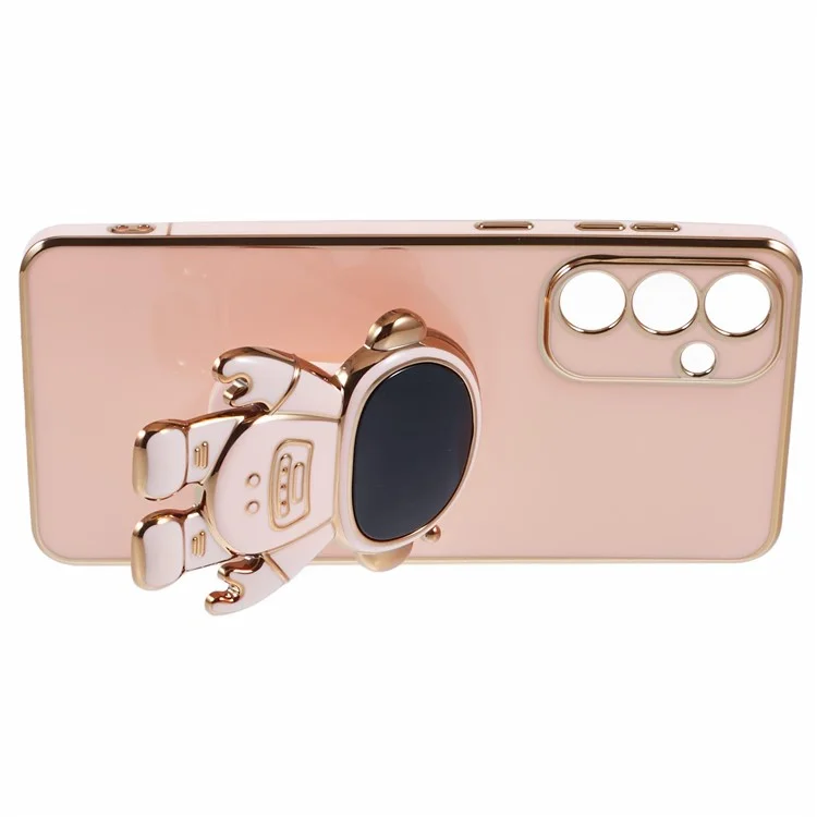 Para Samsung Galaxy M55 5G / C55 5G / F55 5G Funda con soporte Astronauta Electrochapado Cubierta de teléfono TPU - Rosa