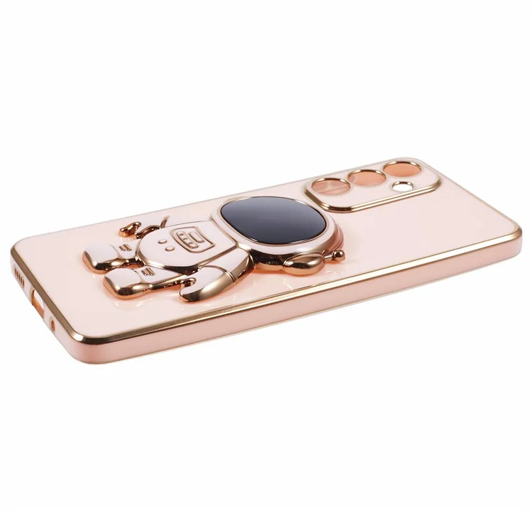 Para Samsung Galaxy M55 5G / C55 5G / F55 5G Funda con soporte Astronauta Electrochapado Cubierta de teléfono TPU - Rosa
