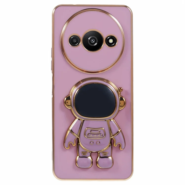 For Xiaomi Redmi A3 4G / Poco C61 4G Electroplating Case Astronaut Kickstand Design TPU Phone Cover - Purple